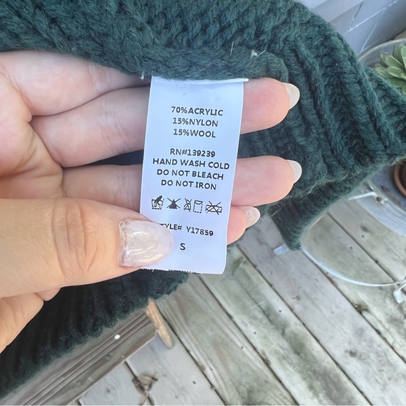 -new- DO + BE forest green wool blend fringe chunky knit open front cardigan - Picture 7 of 7